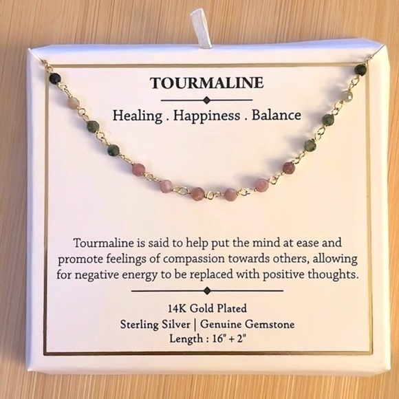 Brand New 14K Gold Plated Sterling Silver Genuine Gemstone Tourmaline Necklace - Picture 1 of 11